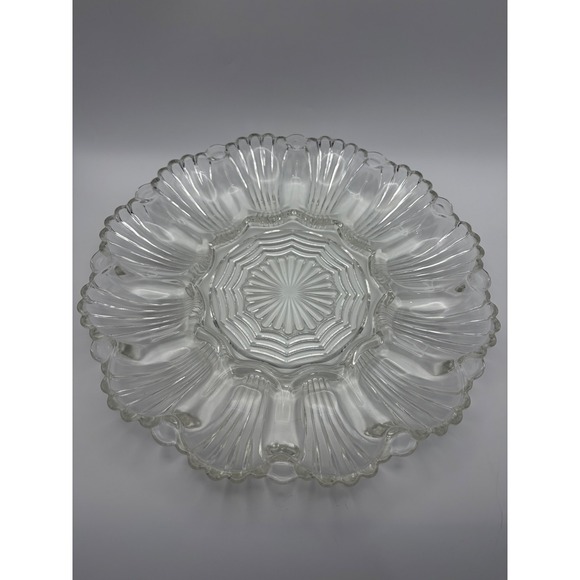 Unbranded Other - Vintage Clear Glass Deviled Egg Platter Scalloped Shell Design 9 Inch Round Tray